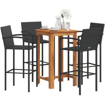 vidaXL 5 Piece Garden Bar Set - Black Solid Wood Acacia and Poly Rattan