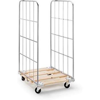 Contenedor Rodante con Paredes de Rejilla y Plataforma de Madera, 1520 x 720 mm
