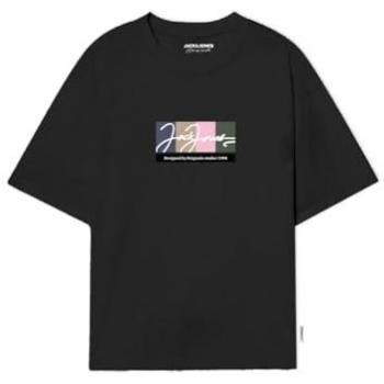 Camiseta Jack & Jones Jorportland Block Branding SS Crew Neck, Color Negro, Talla L para Hombre