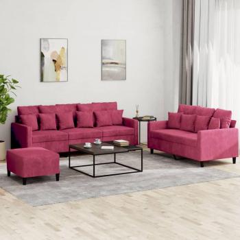 Juego de sofás con cojines 3 piezas terciopelo rojo tinto Vidaxl Rojo