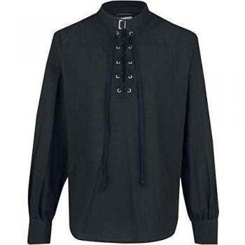 Banned Alternative Camisa con Nudo y Hebilla Hombre Camiseta Negro L, 100% algodón, Schnürung Regular