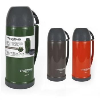 Termo de Viaje Thermosport Plástico 1.8L con Taza - Botella Termo Aislante de Acero Inoxidable para Bebidas Calientes y Frías - Diseño Moderno y Portátil