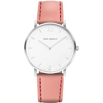 Reloj Paul Hewitt Unisex PH-SA-SSTW24S (39mm) - Resistente al agua, caja de acero inoxidable, correa de cuero, esfera blanca, diseño minimalista