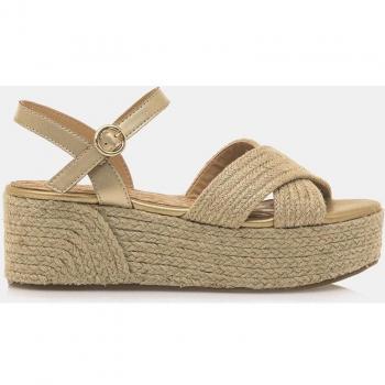 Sandalias Mustang Amad para Mujer en Textil Beige con Plataforma, Tiras Cruzadas, Cierre de Hebilla y Puntera Redonda