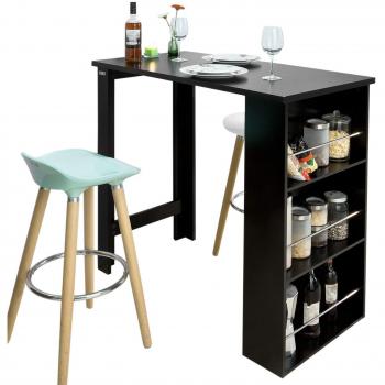 Mesa alta de bar y comedor SoBuy con estante de almacenaje de 3 niveles, color negro, altura 106 cm, modelo FWT17-SCH