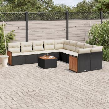 11-Piece Black Poly Rattan Garden Sofa Set with Cushions