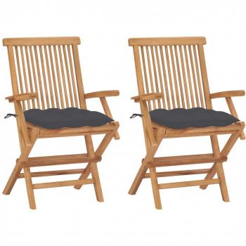 Teak Garden Chairs Set with Anthracite Cushions - 2 pcs Solid Wood
