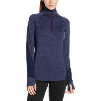 Icebreaker zona de invierno para mujer de manga larga con media cremallera capa base – Fathom Heather/Admiral/Pop Grande, color rosa