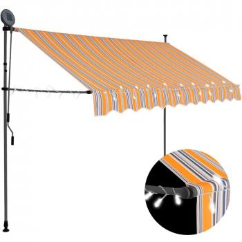 vidaXL Manual Retractable Awning with LED 300 cm Yellow and Blue