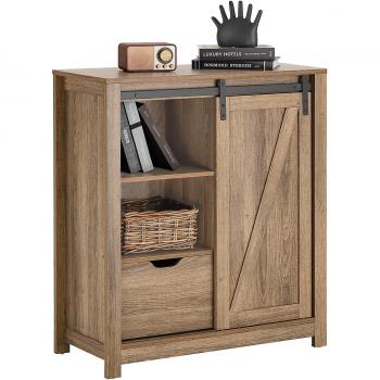 Aparador SoBuy FSB59-BR de almacenamiento con puerta corredera, color marrón, dimensiones 80 x 35 x 91 cm, compartimento abierto