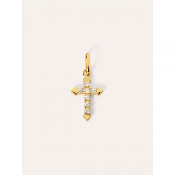 Charm Singularu Penélope de Plata Ley 925 Bañado en Oro 18 Kt con Circonitas - Colgante Cruz para Cadena - Cierre Asa - Joyas Para Mujer