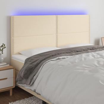 Cabecero de tela con luces LED en color crema, medidas 160x5x118/128 cm