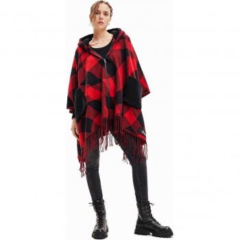 Desigual Chic Pink Hooded Poncho with Contrast Details - One Size