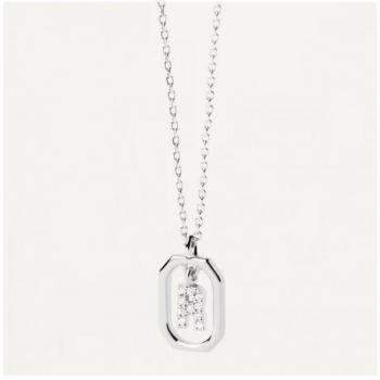 Collar de Plata Mini Letra R con Circonitas Blancas para Mujer PdPaola