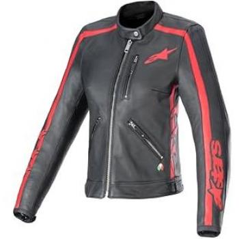 Alpinestars Chaqueta de Moto Mujer Stella Dyno Negro-Rojo, cuero, color negro y rojo, talla L