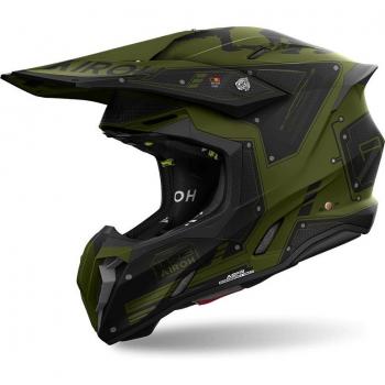 Airoh Casco de Cross Twist 3 Military - Verde, talla L, ligero, ventilación optimizada, diseño militar, homologado para motocross