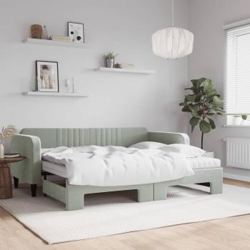 Sofá cama nido con colchón de terciopelo gris claro 90x200 cm