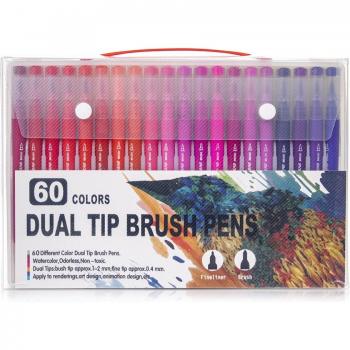 DAM Set 60 Rotuladores Color Doble Premium con Punta Fina y Pincel Acuarelable