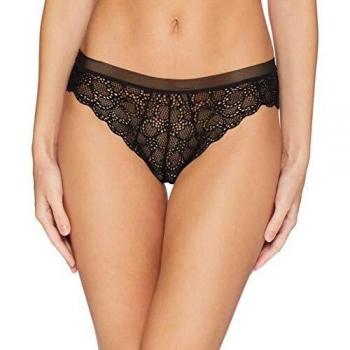 DKNY Women's Superior Lace Brazilian Bikini, Dark Black, Small