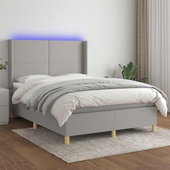 Colchón de cama box spring de muelles y tela LED gris claro 140x200 cm