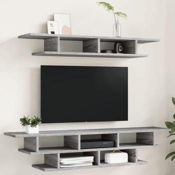Mueble de TV de pared en madera de ingeniería gris Sonoma con múltiples capas