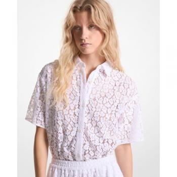Michael Kors Women's Short Sleeve White Lace Shirt, Size M