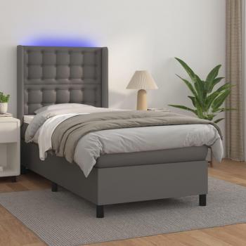 Cama box spring y colchón LED cuero sintético gris 80x200 cm Vidaxl Gris