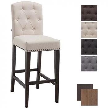 Taburete Louise en Tela Antiguo Crema con Respaldo y Estructura de Madera