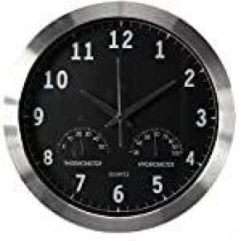 Reloj de Pared Perel Redondo Analógico con Termómetro e Higrómetro, 35.5 cm, Hora Controlada (DCF), Aluminio Plata