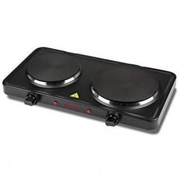 Fornello Eléctrico Doble Girmi PE3600, 2500W, 5 Niveles de Temperatura, Placas de Hierro Fundido Ø18.5 y Ø15.5 cm