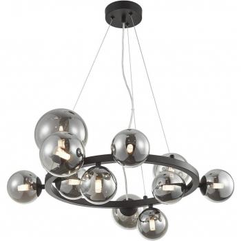 Lámpara colgante Naelen de Lucande, moderna, negro y gris, 64,3 cm, material cristal y metal, para salón y comedor, con 11 llamas tipo G9