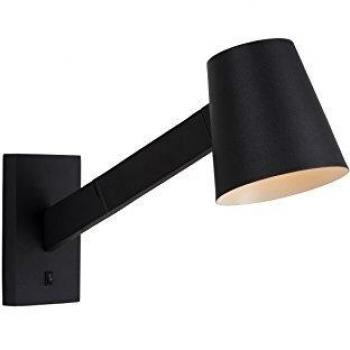 Aplique de pared negro Mizuko de Lucide, tipo nórdico, ajustable con interruptor en metal negro, 22 cm
