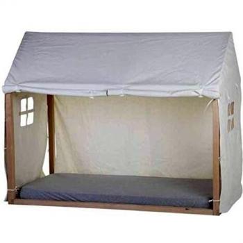 CHILDHOME Dosel con Cortina en Forma de Casa 210x100x150cm Blanco Toldo Marquesina Cubierta Cama Mueble Mobiliario Dormitorio Habitación