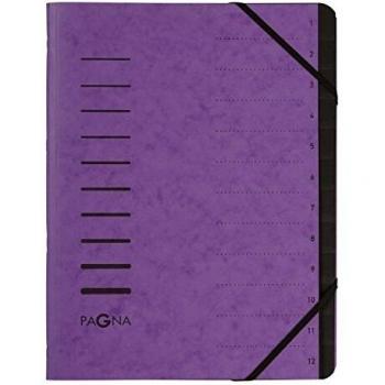 Carpeta organizadora PAGNA A4, 12 compartimentos, color berenjena, clasificación 1-12