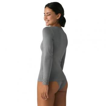 Camiseta manga larga algodón cuello pico con detalle de encaje Ysabel Mora