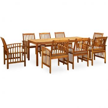 9-Piece Garden Dining Set with Cushions in Solid Acacia Wood