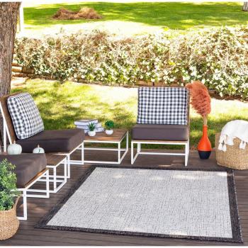Surya - Alfombra Moderna de Exterior Terraza Balcón Cocina Marfil y Gris 120 x 170 cm