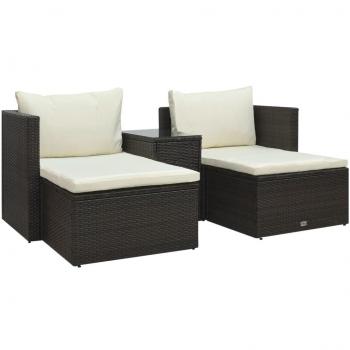 5-Piece Brown Poly Rattan Garden Lounge Set with Cushions