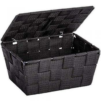 WENKO Cesta para el baño Adria con tapa negra - cesta para el baño, Polipropileno, 19 x 10 x 14 cm, Negro