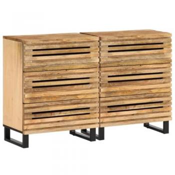 Aparador 2 pzas madera maciza de mango rugosa 60x34x75 cm Marrón