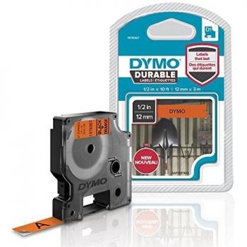 Dymo D1 cinta de etiquetado resistente para LabelManager rotuladoras, cinta con impresión en negro y fondo naranja, 12 mm de ancho x 3 m de largo