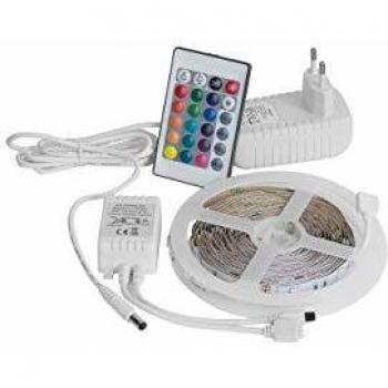 Tira LED Multicolor 16 Colores 500 cm con Mando a Distancia y Fuente de Alimentación KIKORI