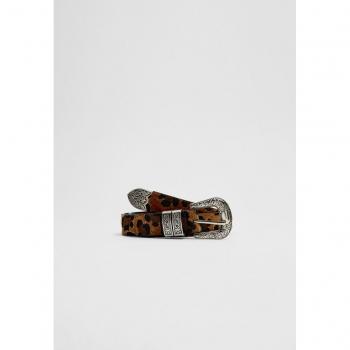 Leopard Print Black Cowboy Belt 34