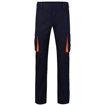 VELILLA 103024S; pantalón Stretch Bicolor Multibolsillos; Color Azul Navy y Naranja; Talla 44