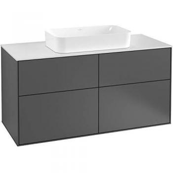 Mueble de baño Villeroy & Boch Finion 120x60,3cm, Abdeckplatte Negro Mate, Lacado Blanco Brillante