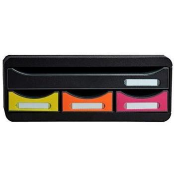 Exacompta 319798D - Cajón individual con 4 cajones para ordenar todo tipo de utensilios, con stop de seguridad y porta-etiquetas - 270x355x135 mm - TOOLBOX MAXI - Negro/multicolor