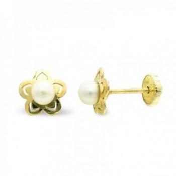 Pendientes de oro 9k para niña con flor y perla