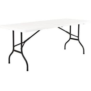 RESOL Easy Mesa Plegable 180x75 cm | Plástico Blanco y Acero | Mesa Jardín Multiusos Picnic Camping Catering Interior | Resistente - Fácil Mantenimiento y Almacenaje | hasta 8 Personas