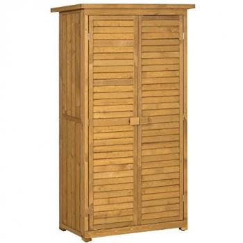 Outsunny Cobertizo de Madera 0,31 m² 87x46,5x160 cm Armario Exterior de Madera con 2 Puertas y 2 Estantes Interior Natural