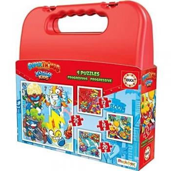 Educa - Maleta Progresivos Superthings, 4 Puzzles progresivos de 12-16-20-25 Piezas Cada uno, Medida